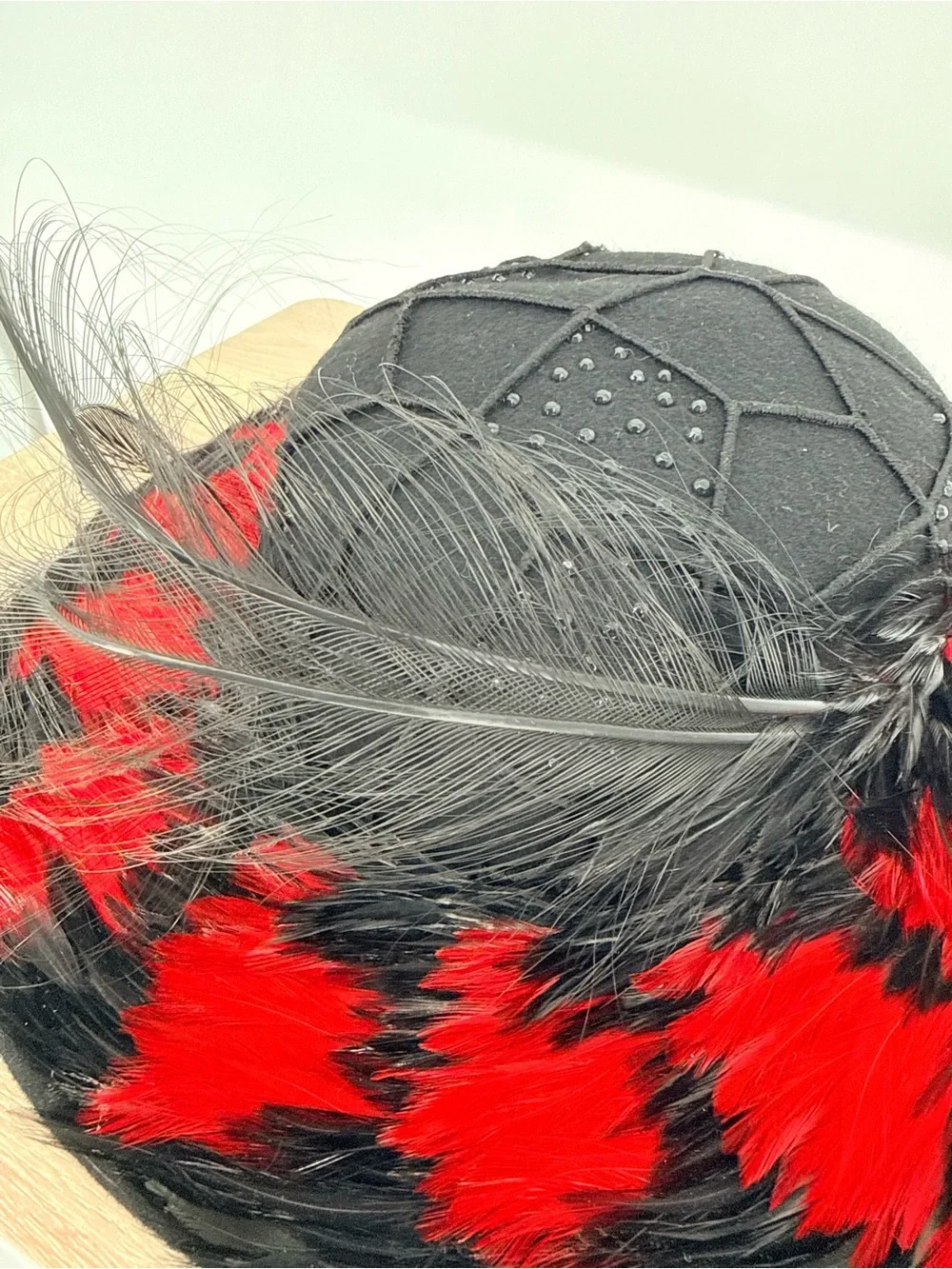 Mr John Vintage Black Red Feather Hat Races Opening Day Derby Fascinator 1960s
